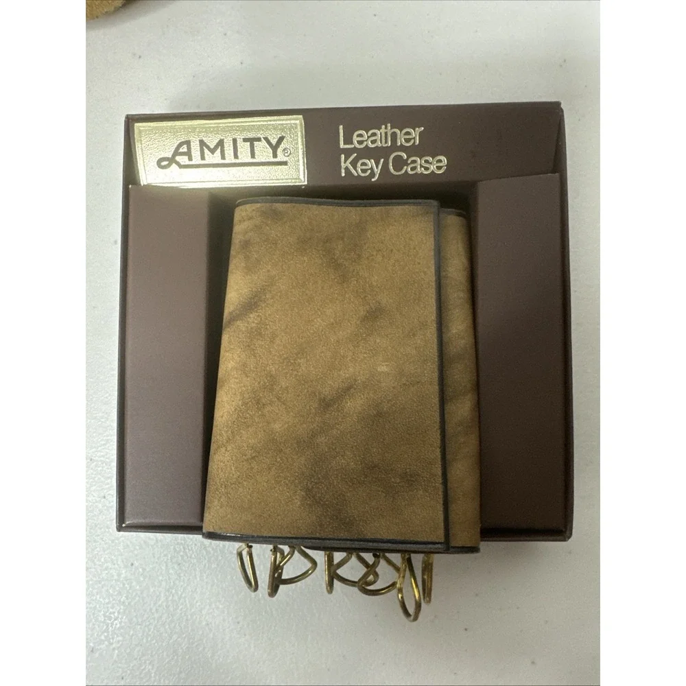 Vintage Men's Amity Tri Fold Key Holder‎ Brown Cowhide Leather +NEW Box